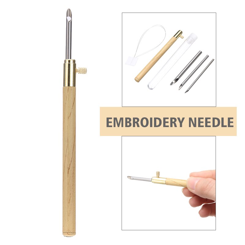Wooden Handle Stitchwork Needle Magic Embroidery Punch Pens Needle Threader DIY Craft Sewing Embroidery Cross Stitch Tools