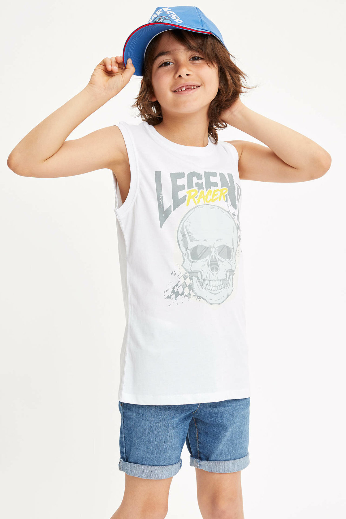 de facto Sommer Junge Oansatz Weste freundlicher Lässig Schädel aufbringen Panzer Jungen Spitzen Sport Komfort Weiß Neue-K7027A619SM