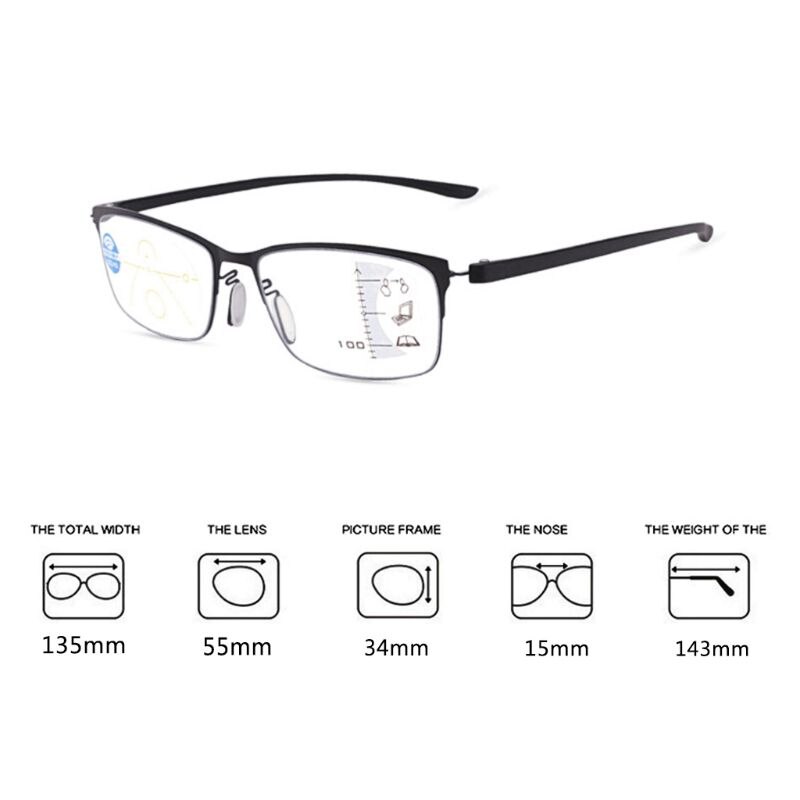 Men Women Progressive Multi Focus Reading Glasses Alloy Anti-Blue Presbyopic Glasses Eyewear Protector +1.0~+3.5