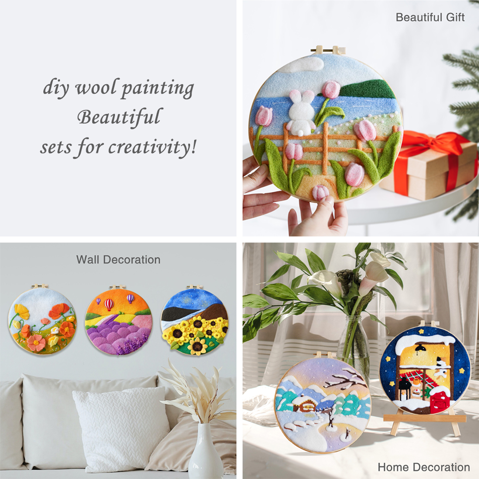 CHENISTORY-Kits de pintura de fieltro con aguja para principiantes, Kit de iniciación de fieltro con aguja de lana DIY, paisaje de montaña, decoración del hogar, arte artesanal