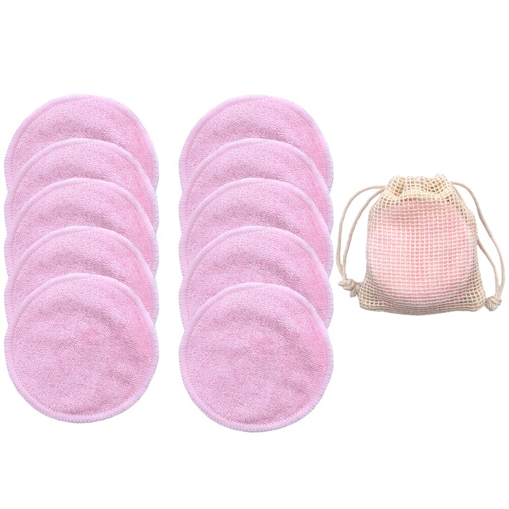 10Pcs Makeup Remover Pads Reusable Bamboo Fiber Washable Rounds Cotton Pads Make-up Cleansing Facial Pad Skin Cleaning Puff: 10PCS Pink Color