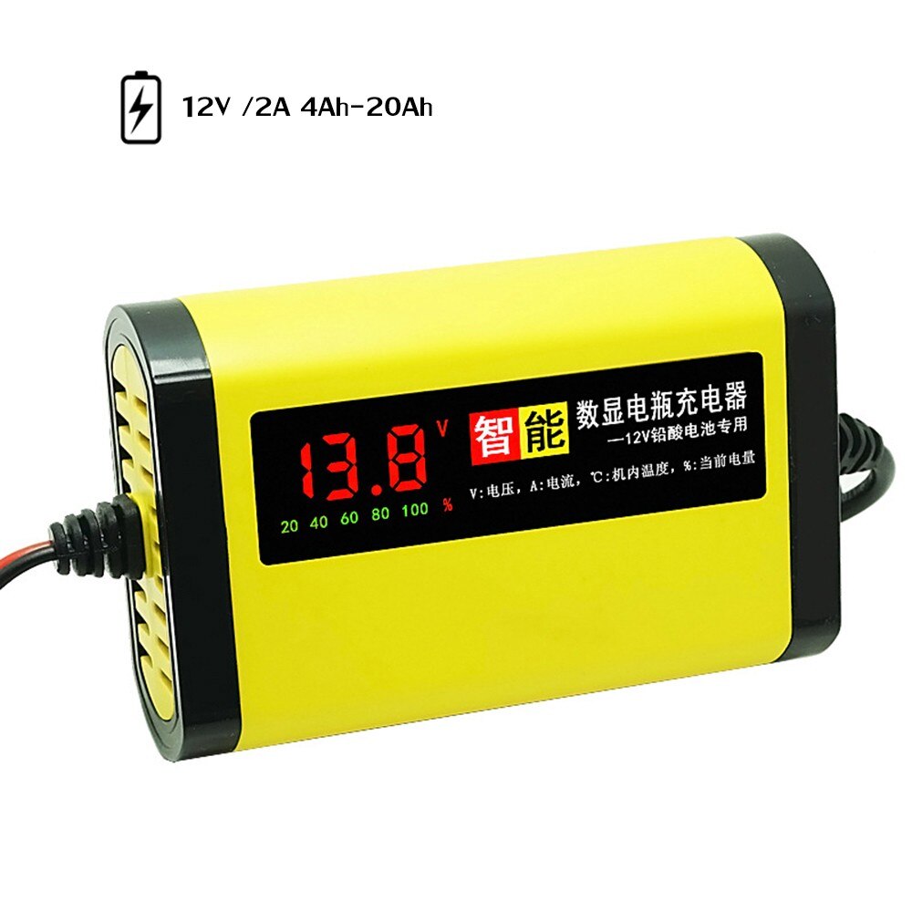 12V 2A LCD Car Battery Charger Maintainer Trickle Full Automatic For Motor LCD Display Acid AGM Full Automatic Lead Acid