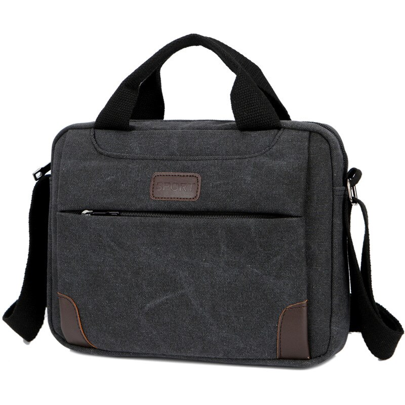 Stijl Heren Handtas Eenvoudige Business Crossbody Tas Toevallige Retro Canvas Aktetas Mannen Lederen Laptop Tas: Black