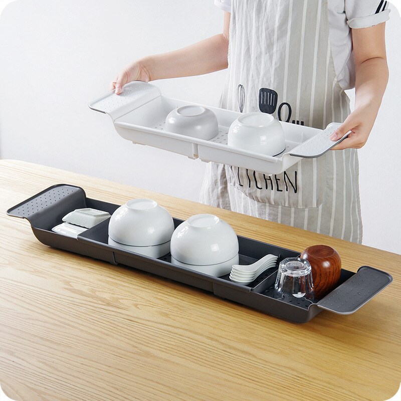 Bandeja de baño de plástico multiusos ajustable, bandeja para bañera, soporte de libro para ducha, vino, herramienta de cocina, escurridor de baño, cocina