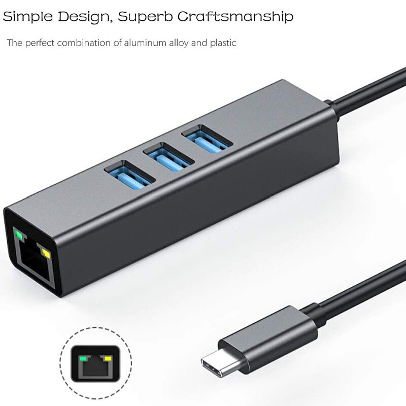 USB-C robić adapter sieci Ethernet z 3 Port USB, typ C Centrum z RJ45 sieć Ethernet M Ultiport 4-w-1