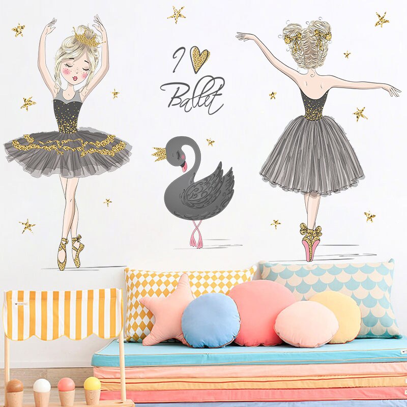 Zwaan En Dansen Prinses Muurstickers Baby Meisje Slaapkamer Decoratie Vinyls Huis Muur Decor Kinderkamer Decoratie Stickers