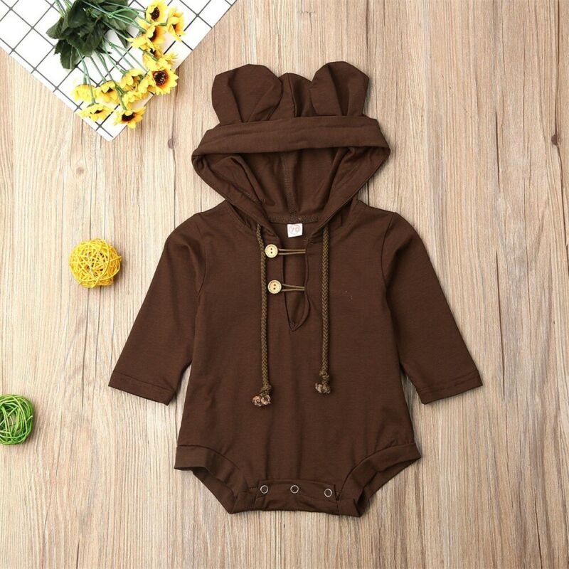 0-18M Baby Ear Hooded Bodysuit Newborn Baby Girl Boy Hooded Bodysuits Jumpsuit Cotton Clothes Outfits