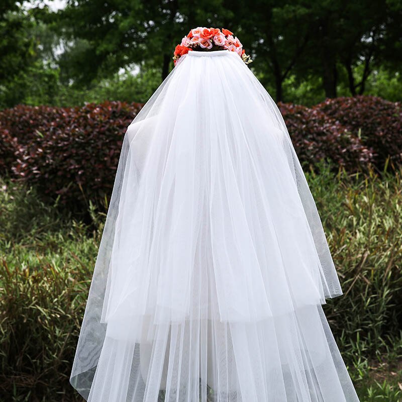 2T Petals Wedding Veil Cathedral Length Flowers Bridal Veils Cover Face Bride Veil Wedding Accessories