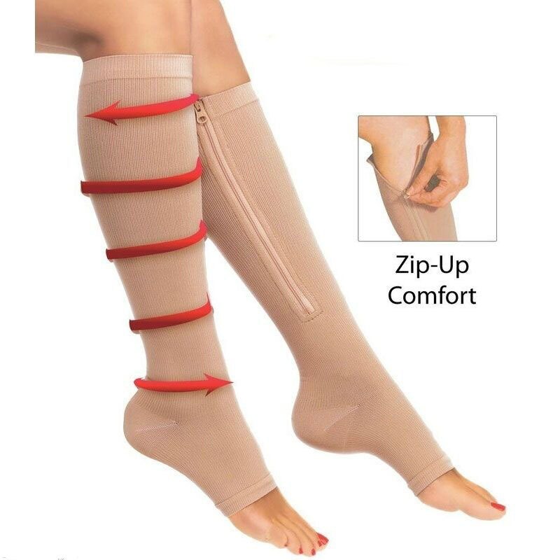BACHASH 2 Pair Women's Slim Sleeping Beauty Leg Shaper Compression Stocking Zipper Leg Support Knee Stockings Beige Black S-L