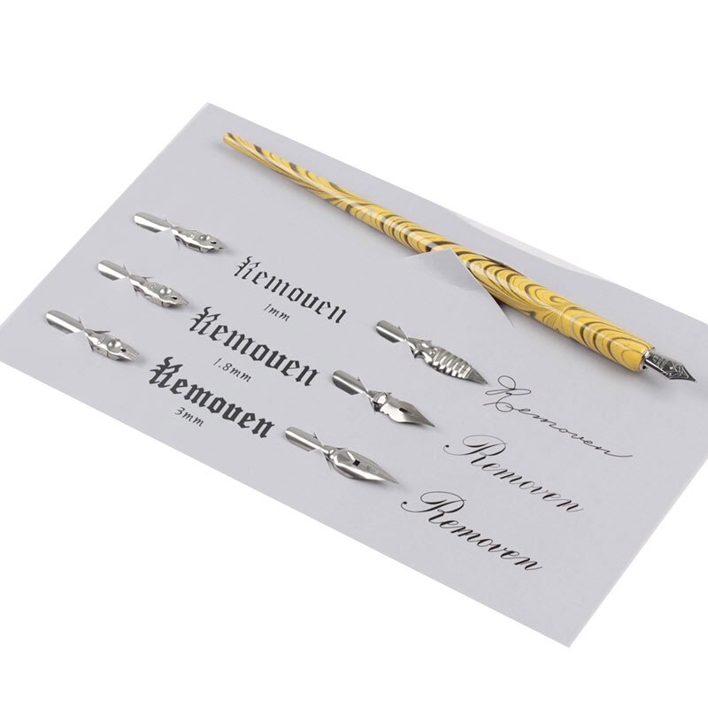 Dip Pen Wood Handcrafted Calligraphy Nib Holder Set with 6 Nib for Practicing Different Fonts Office Supplies School Dip Pens: Yellow