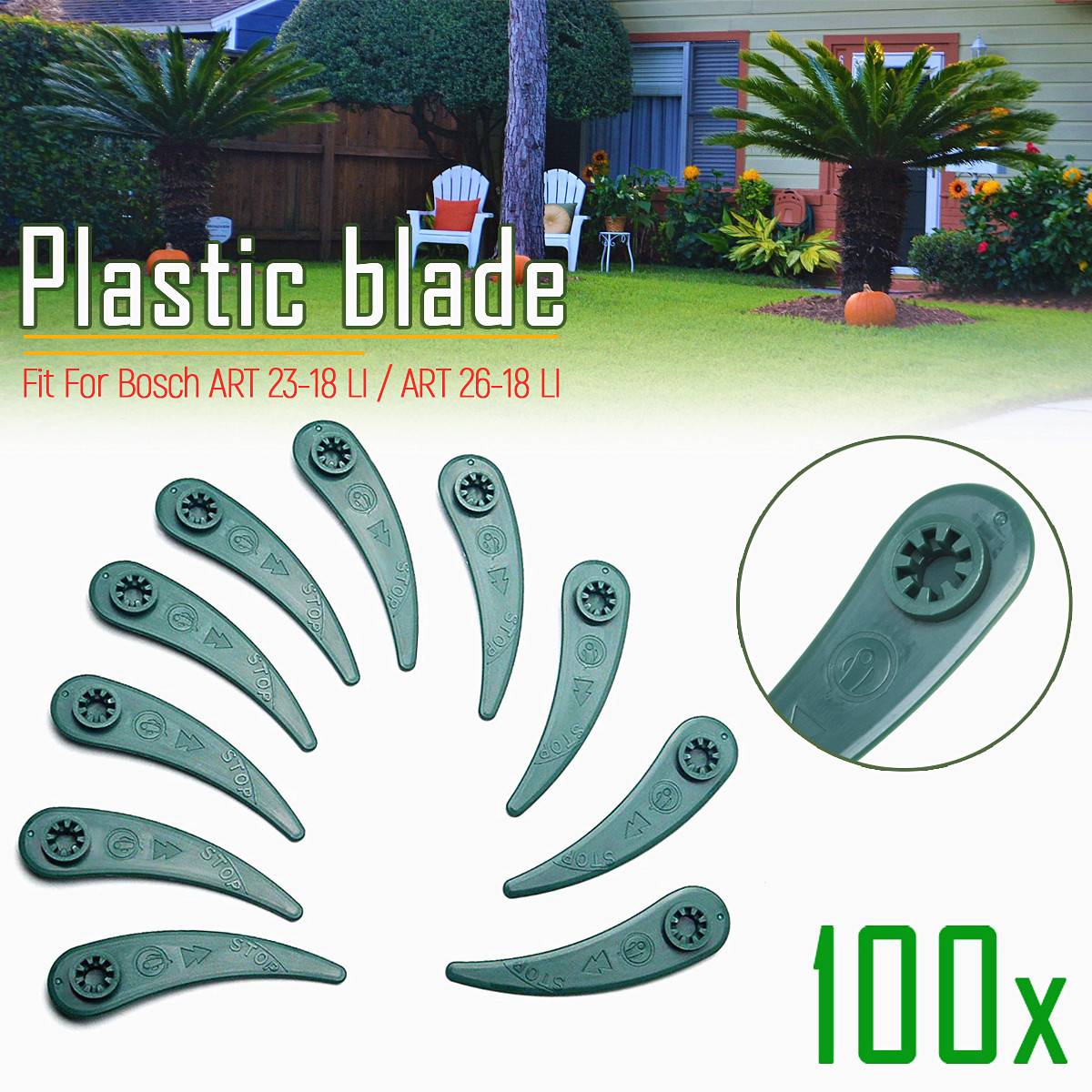 100pcs Plastic Blade Durablade Grass Trimmer Lawnmower Cutter Blades For Bosch ART 23/26-18 Garden Lawn Machine Accessories Tool