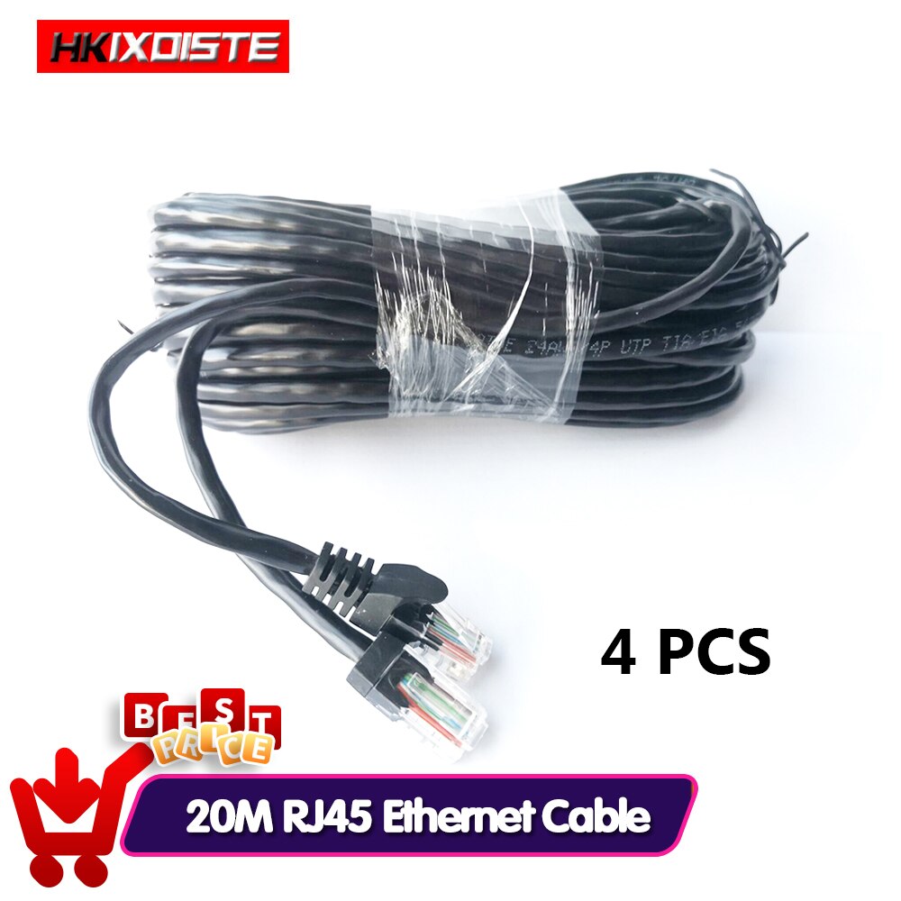 Value 4 pcs 20M 65ft cat5 Ethernet Network Cable RJ45 Patch Outdoor Waterproof LAN Cable Wires For CCTV POE IP Camera System