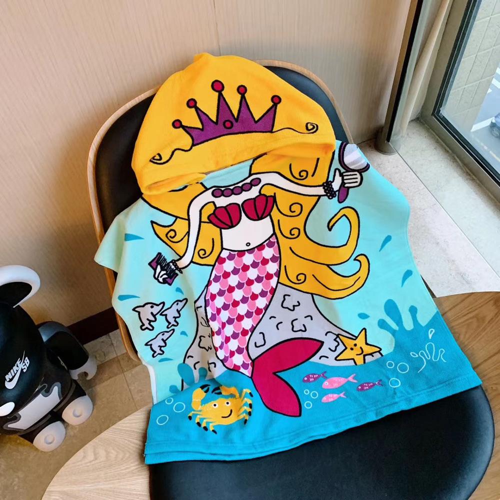 Leuke Kinderen Badhanddoek Cape Strandlaken Microfiber Gedrukt Badjas Cape 3-6 Jaar Oud: mermaid