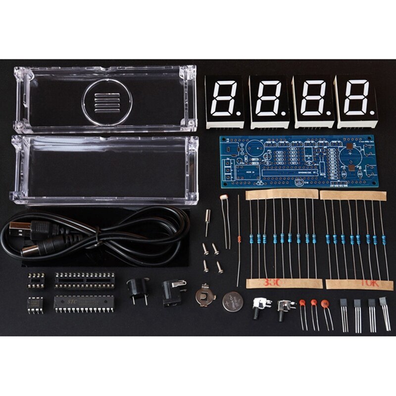 Kit de reloj Digital DIY, reloj electrónico LED de 4 dígitos, pantalla grande con funda transparente, LED verde