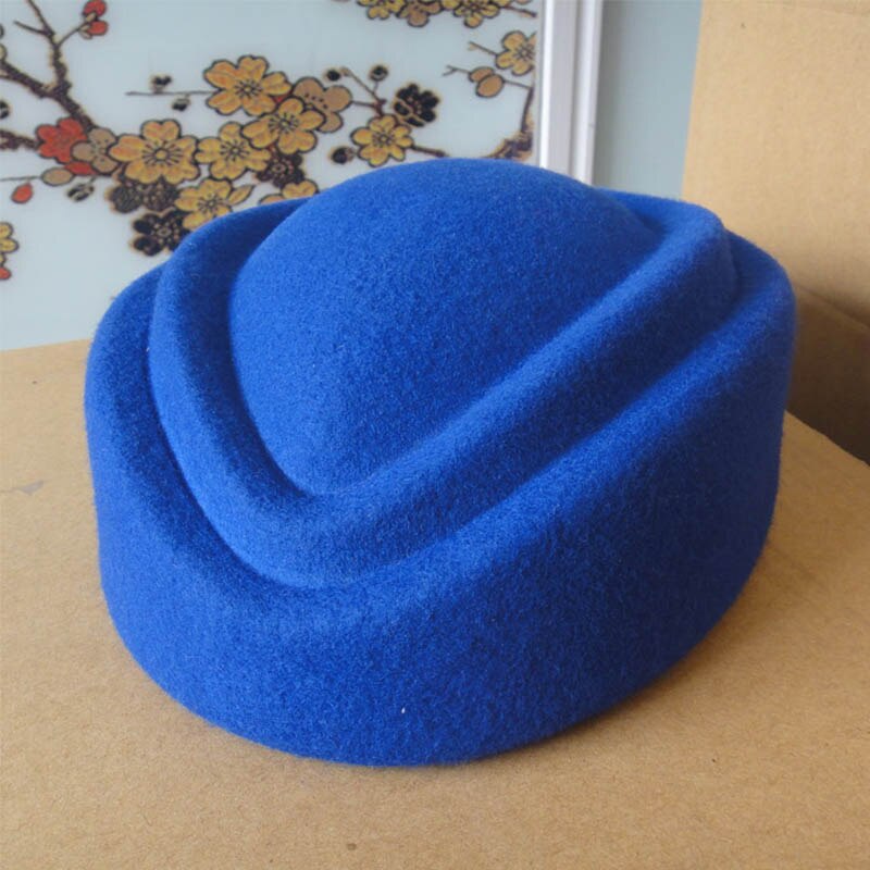 Gorro de lana pura , sombrero para azafata de 7cm de altura, pasador sólido, sombrero de cóctel, boina, Base para sombrero de mujer: Azul