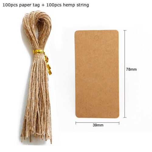 100pcs 78x39mm Kraftpapier Tag Lege Tag Wedding Tags Party Bericht Kaarten Prijs Label hennep String Inbegrepen Kledingstuk Tag: kraft