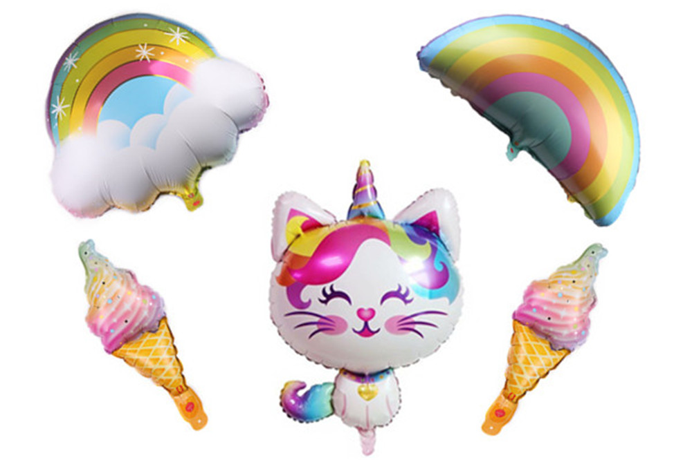 Karikatur Hütte Nette Regenbogen Einhorn katze ballon Party dekoration Folie Ballons Ebene thema Baby Mädchen partei liefert spielzeug Hütte