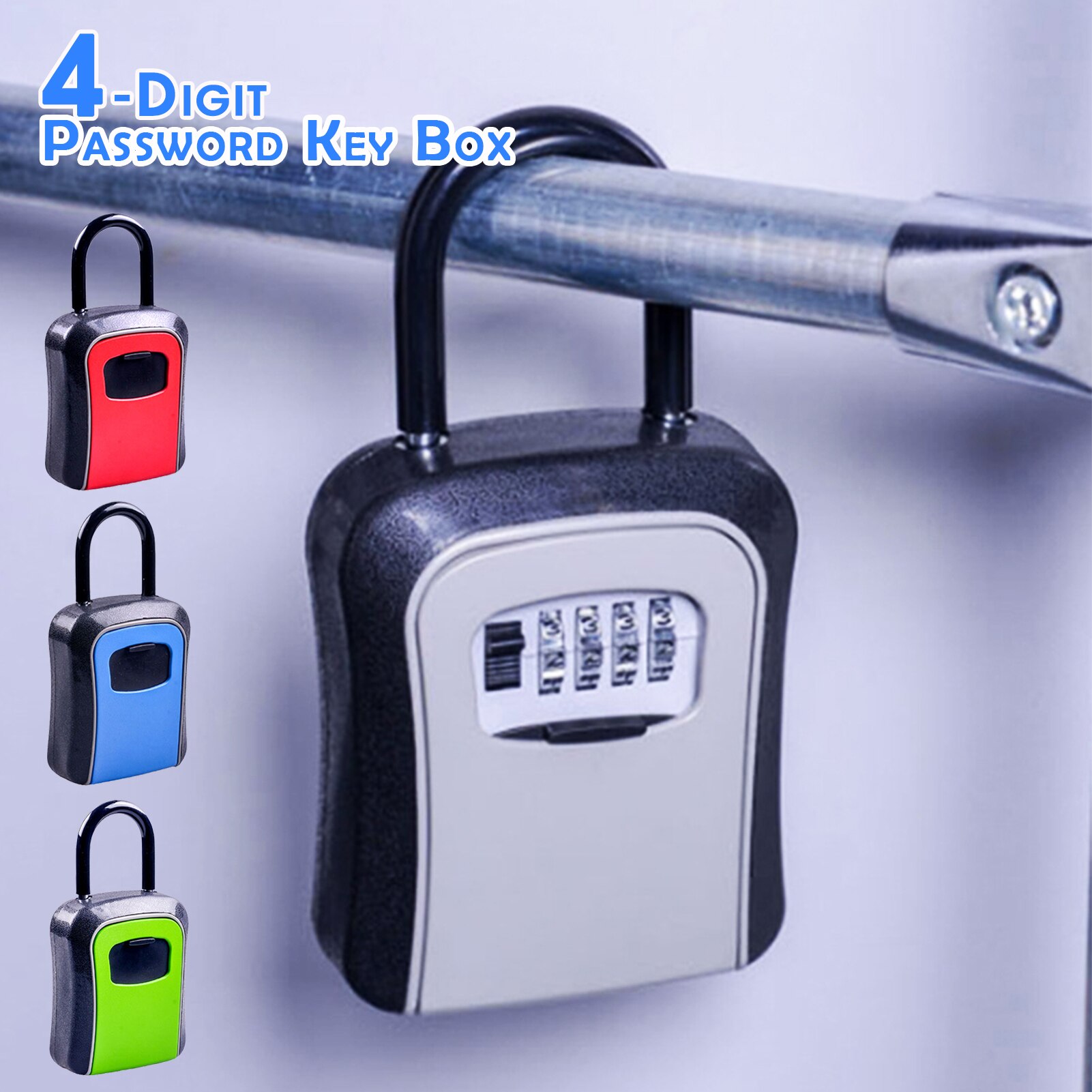Key Storage Lock Box with Dust Cover Aluminum Alloy 4-Digit Combination Padlock Case Lockbox Key Safe Box Portable Storage