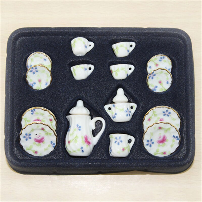 1:12 miniatur 15 stücke Porzellan Tee Tasse Set Chintz Blume Küche Geschirr Puppenhaus Möbel Spielzeug Für Kinder 19 Muster: SC0113