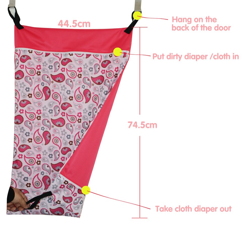 Extra Large Hanging Wet/Dry Pail Bag with two hook for Cloth Diaper,Inserts,Nappy,Laundry With Two Zippers Waterproof Diaper Bag