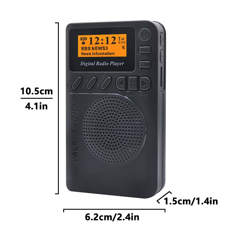 DAB – Radio numérique FM, batterie Rechargeable intégrée, fonction de lecture MP3 sur carte SD, Mini Radio Portable