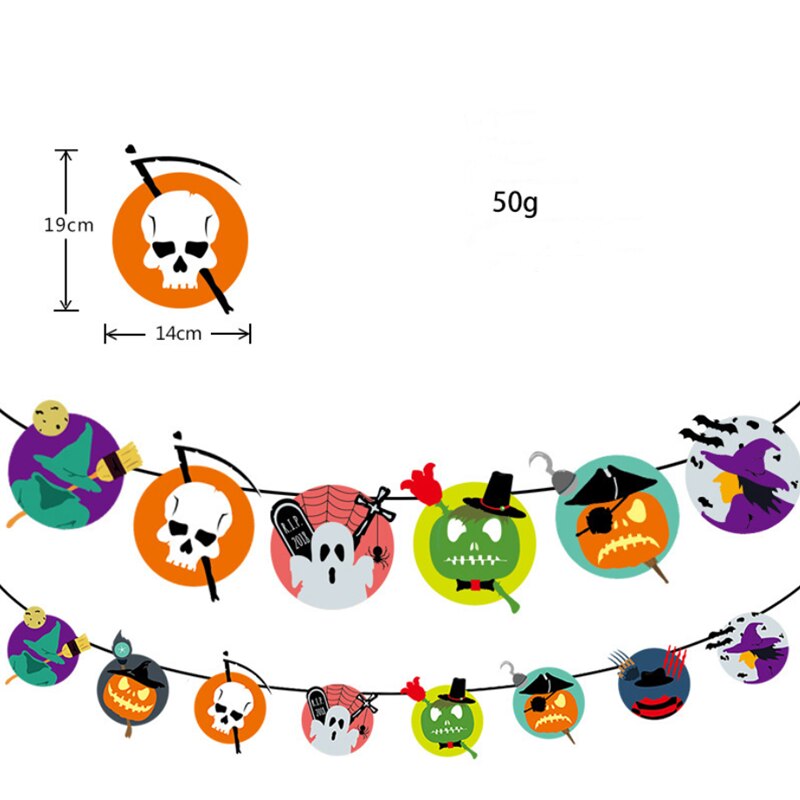 Driehoek Pull Vlag Vleermuis Schedel Pompoen Papieren Pull Bloem Decoratie Halloween Pull Vlag 3M Halloween Party Diy Decoraties: D