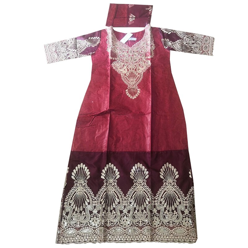 MD women's african clothes bazin riche dashiki dresses embroidery south africa long dress nigerian head wraps evening wears: Burgundy / XXXL