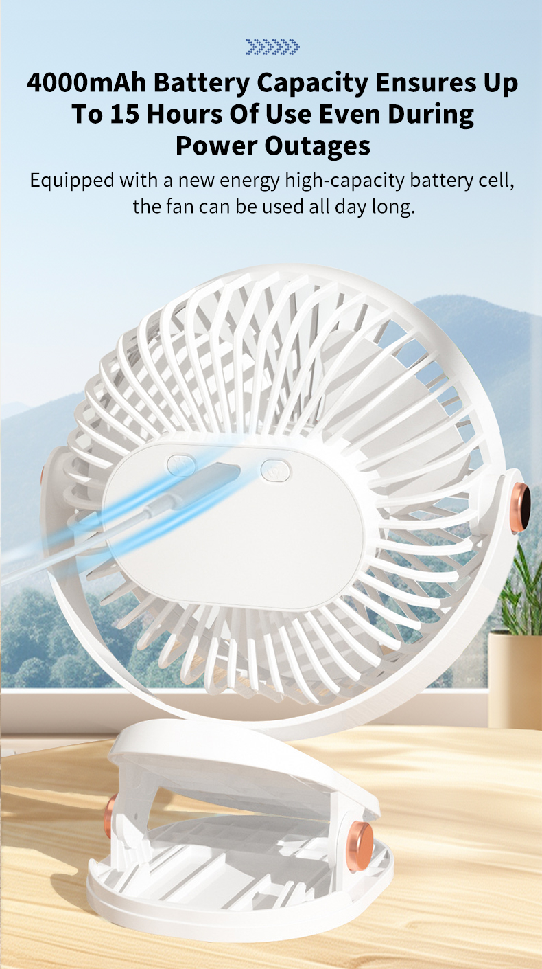 40000 mAh oplaadbare ventilator Type C-camping kleine clip tafelventilator 720 ° Rotatie ultrastille bureauventilatoren