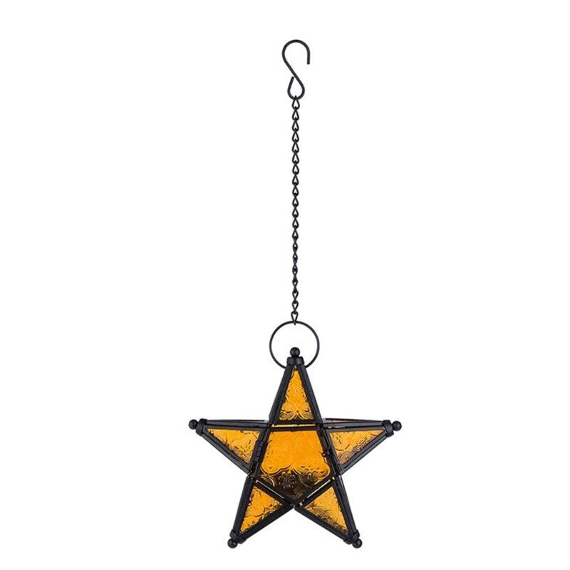 Ster Glas Votive Waxinelichtje Houder Opknoping Verlichting Lantaarn Bruiloft Geboorte 270B: Yellow