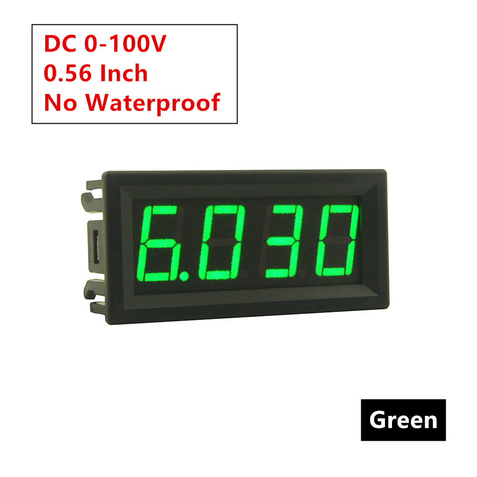 Dc 8-18v ipx 6 vandtæt digitalt voltmeter til bilmotorcykel 12v 0.56 tommer led display volt monitor spændingsmåler tester 0-100v: Grøn 0-100v