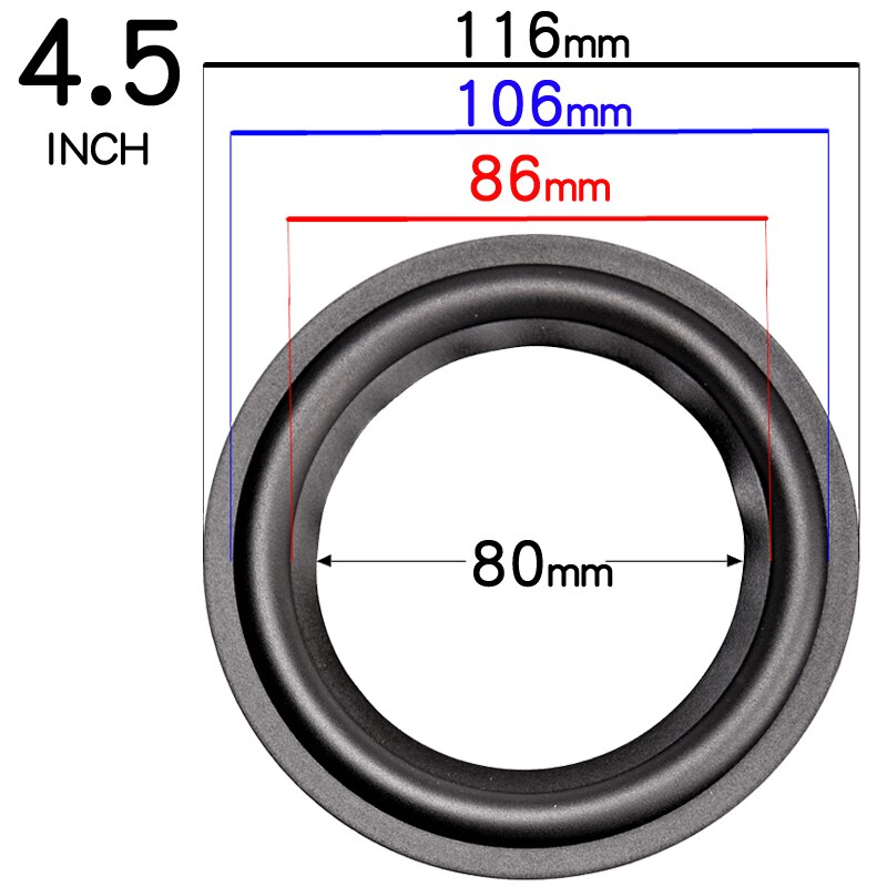 DIYLIVE, piezas de reparación de altavoces de woofer de 4-12 pulgadas, Subwoofer de anillo plegable con borde de envoltura de goma (100-300mm) 4 5 6,5 7 8 10 12: 1 piece / 4.5 INCH