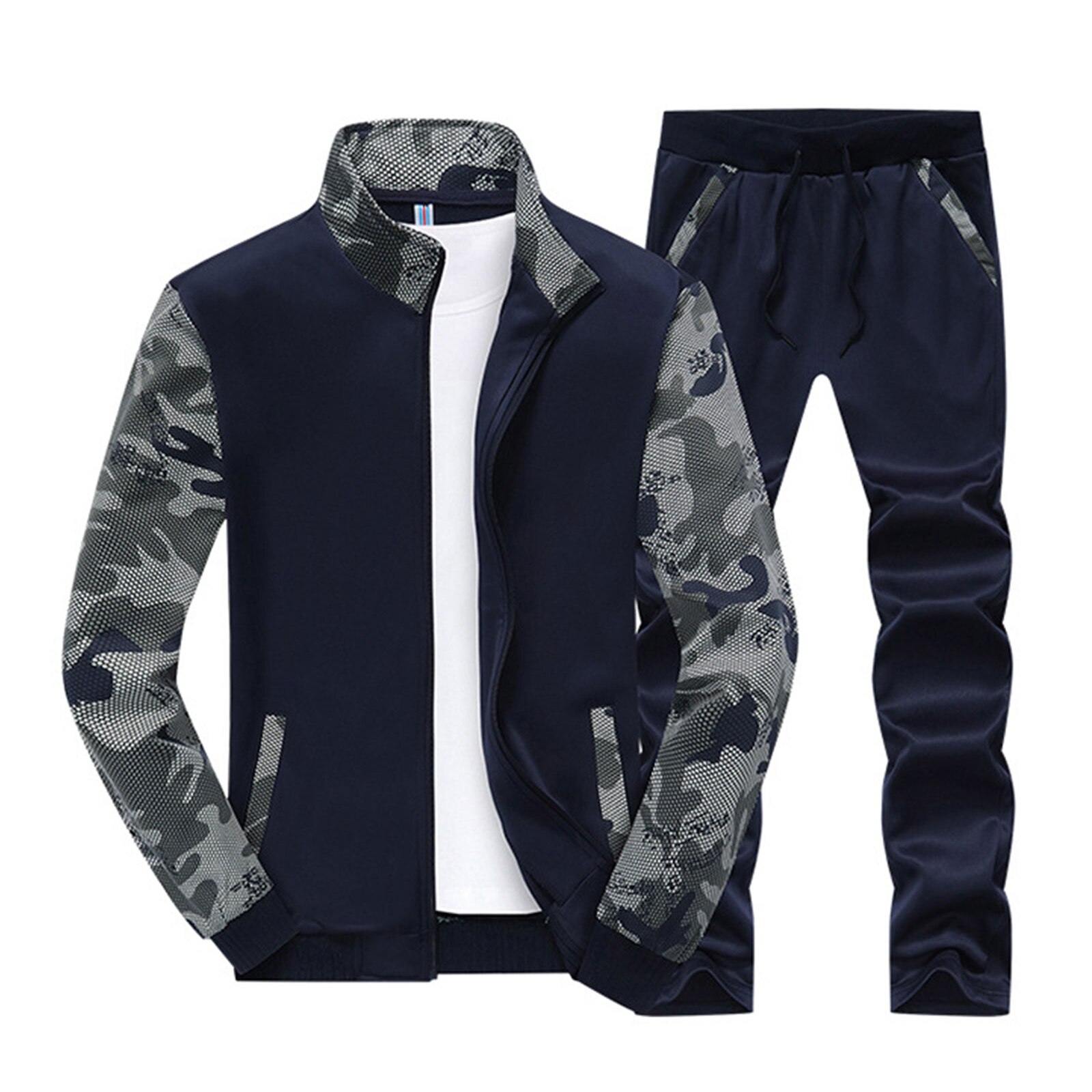 Mannen Casual Camouflage Trainingspakken Sets Lange Mouw Patchwork Sweater Jas Met Running Jogging Pant Lange Mouw Sportkleding