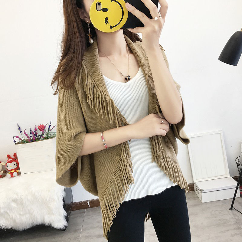 Herfst Truien Vrouwen Vest Omzoomd Trui Mode Dame Mantel Sjaal Losse Solid Vesten Gebreide Truien Bovenkleding: Khaki