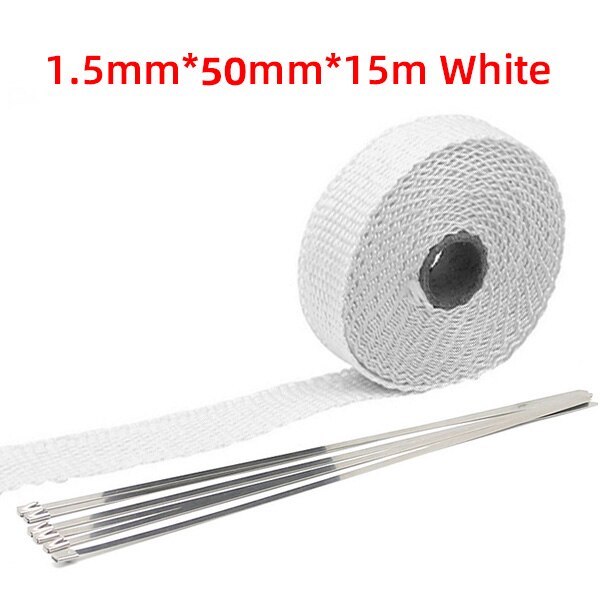 Exhaust Heat Wrap Thermal Tape Fiberglass Heat Wrap Manifold Insulation Roll Resistant with Stainless Ties 5cm*5M/10M/15M/20M: 5x15 White