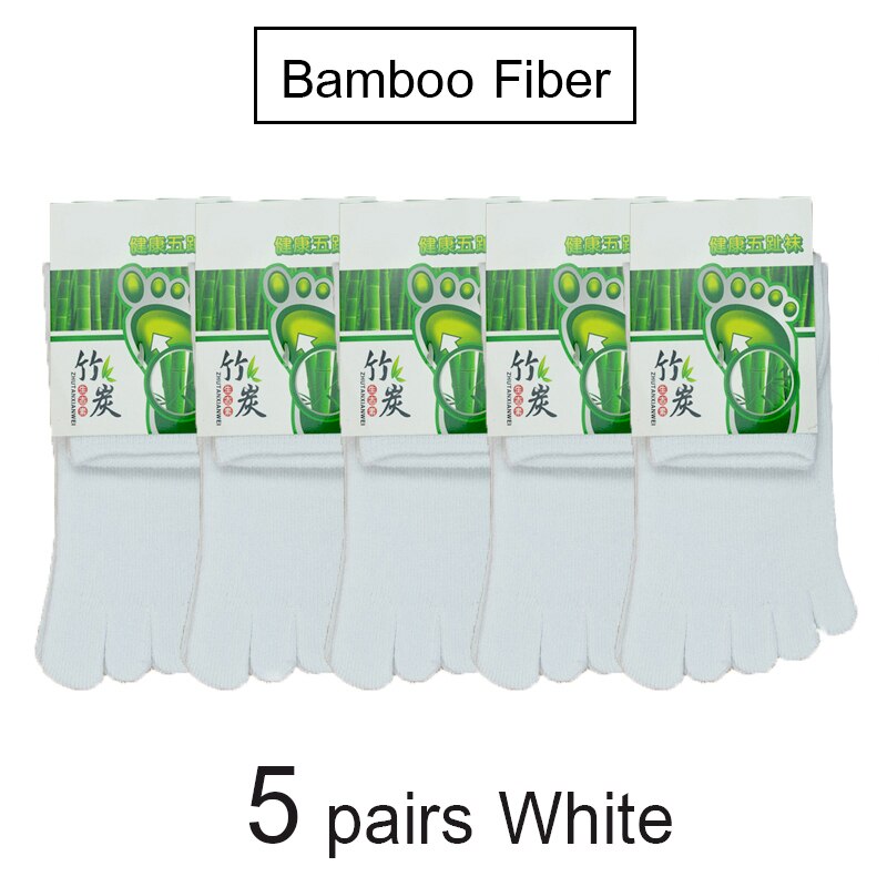 5 Pairs/Lot Bamboo Fiber Men's Five Toe Socks Set Spring Winter Business Black Tabi Short Socks for Male Big Size: 5 pairs White
