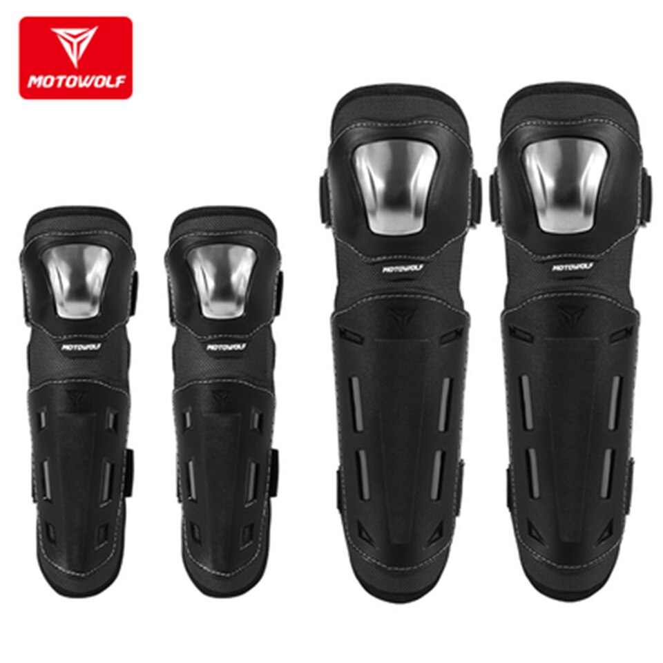 Universal Motorcycle Long Knee Pads Winter Warm Protective Gear Riding Fall-proof Windproof Stainless Steel Four-piece Set: Knee and elbow pads