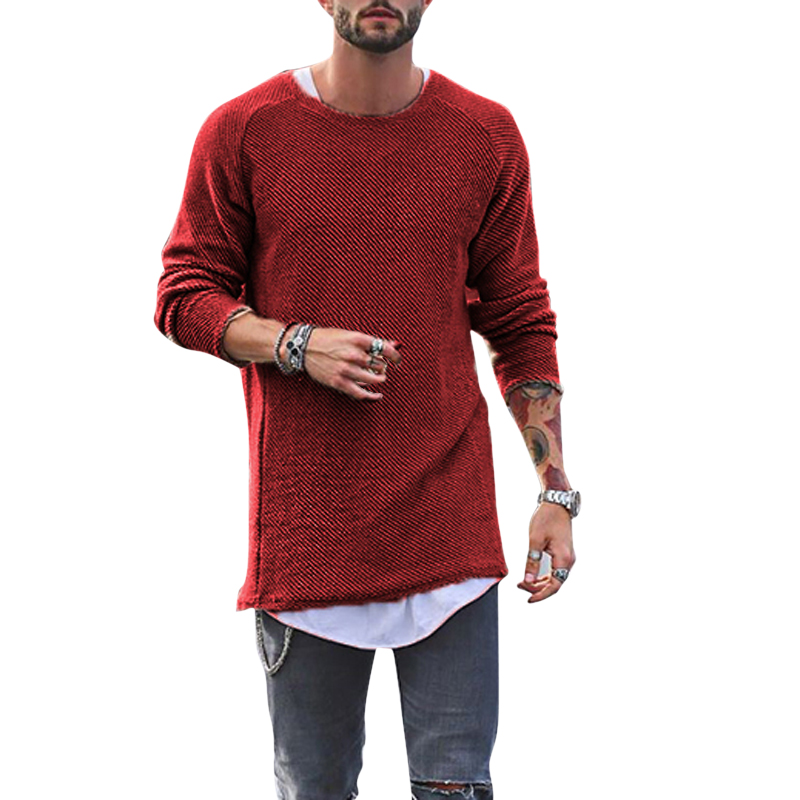 Oeak herregensere o-hals ensfarget løse kule gensere vår høst herre tynn strikket genser menn streetwear: Mørkerød / Xl