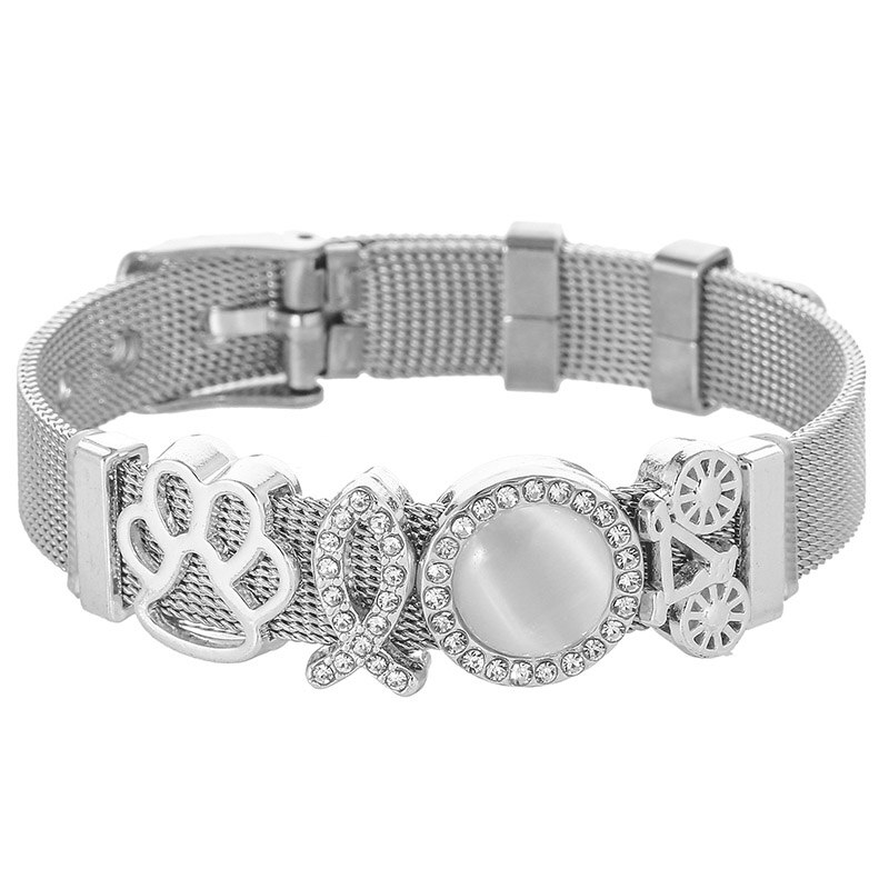 Baopon bedel sieraden zilverkleurige roestvrijstalen mesh armbandenset eenhoorn toren fijne armbanden voor vrouwen: M016
