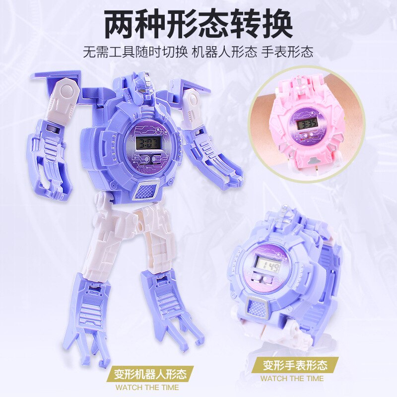 Children Transformation Electronic Watch Jingang Toy Dinosaur Turning Robot Iron and Steel Shining Transformation Watch