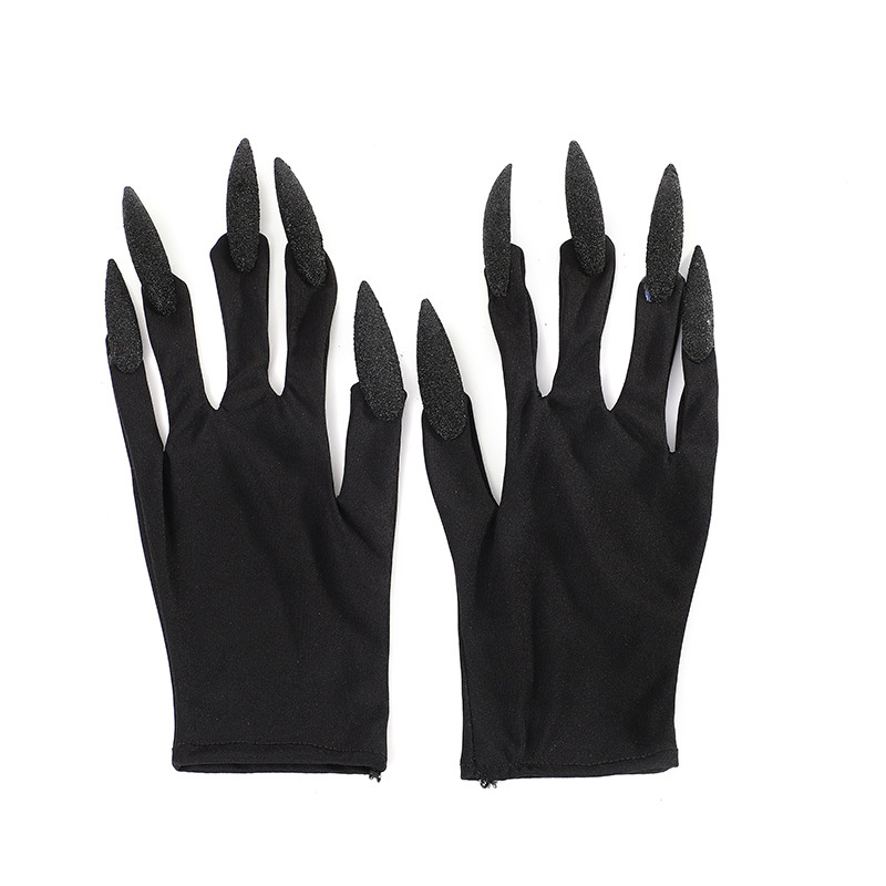 Coole Halloween Handschoenen Ghost Claw Dress Up Korte Handschoenen Mode Zwarte Lange Nagels Cosplay Halloween Grappige Handschoenen Accessoires: Black