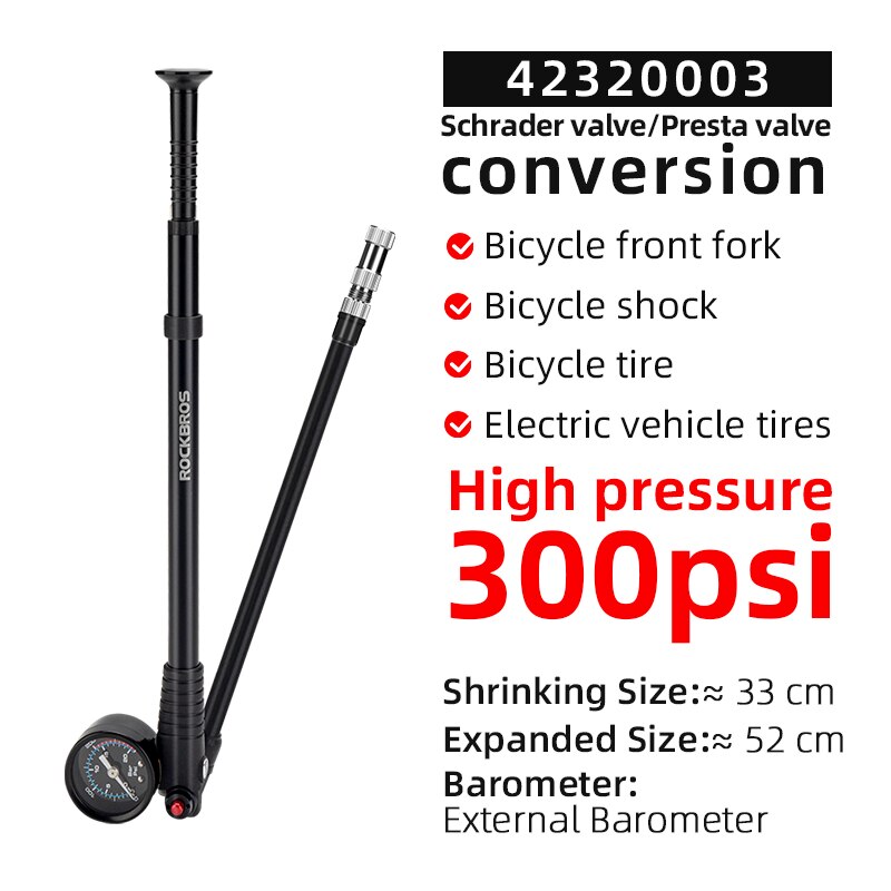 Rockbros Cycling Bicycle Air Pump High-pressure 300psi Fork Pump Gauge Fork Rear Suspension Shock Absorber MTB Road Bike Pump: Default Title