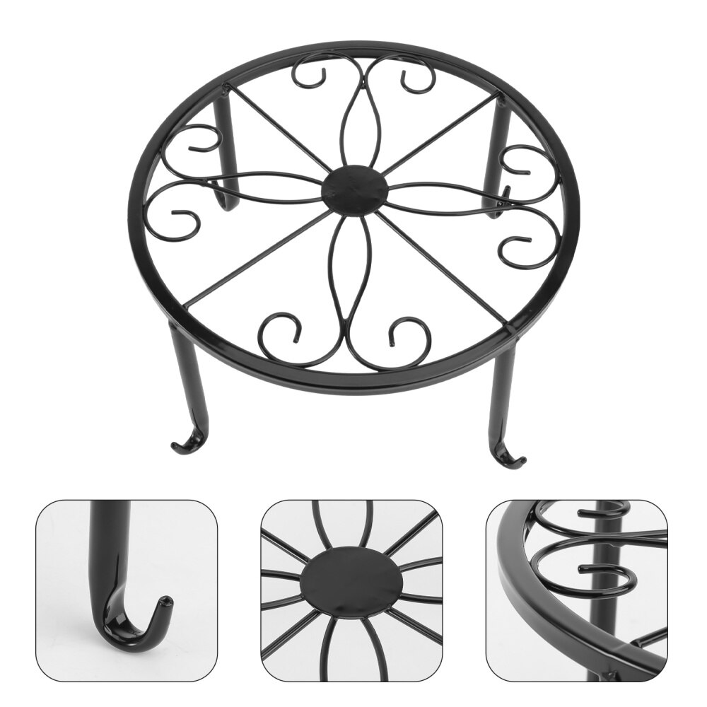 Indoor Outdoor Plant Stand Metal Flowerpot Stand Round Iron Plant Pot Holder 24x24x13cm (White)