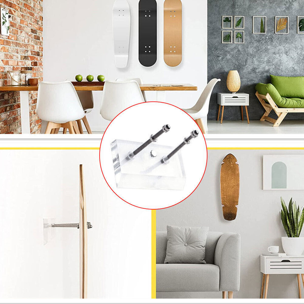 1/2/5/10 szt. Uchwyt ścienny na deskorolkę, wieszak na deskorolkę longboard, stojak ekspozycyjny, akrylowy wewnętrzny pływający uchwyt robić przechowywania deskorolki, hak