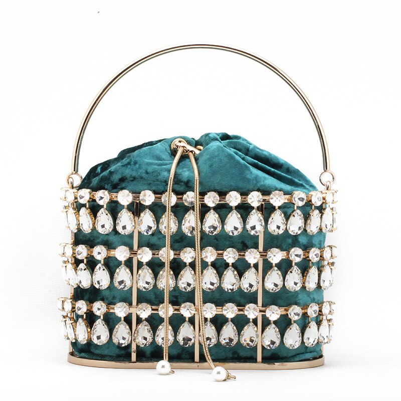 Black &amp; Abrikoos Zilveren Diamanten Metalen Mand Dames Partij Diner Tas Handtas Crossbody Tas Vrouwen Schouder Chain Purse Tote Bag: green