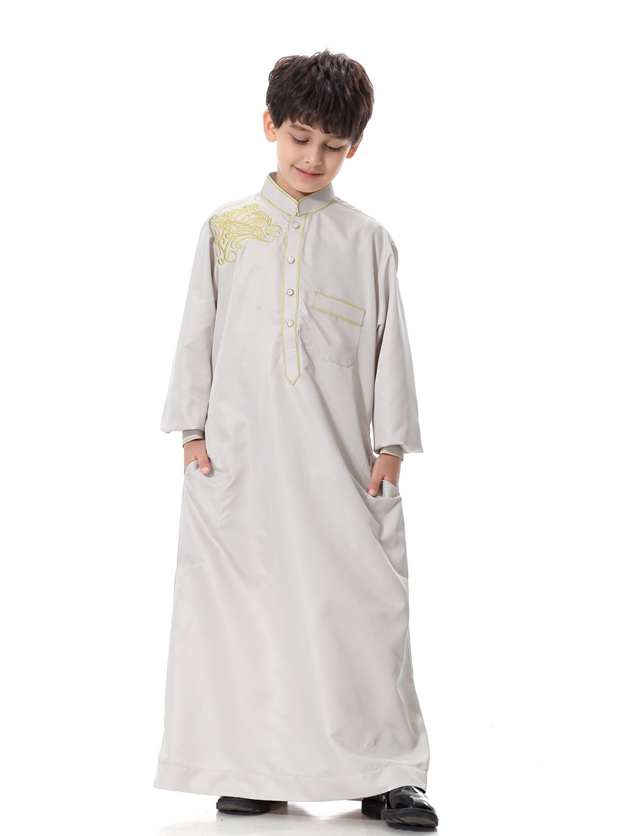 Arabische Moslim Kids Boy Jubba Thobe Abaya Kimono Lange Jurk Kaftan Voor Kinderen Islamitische Kleding Lange Gewaden Jurk Dubai Arab: XL / Crème