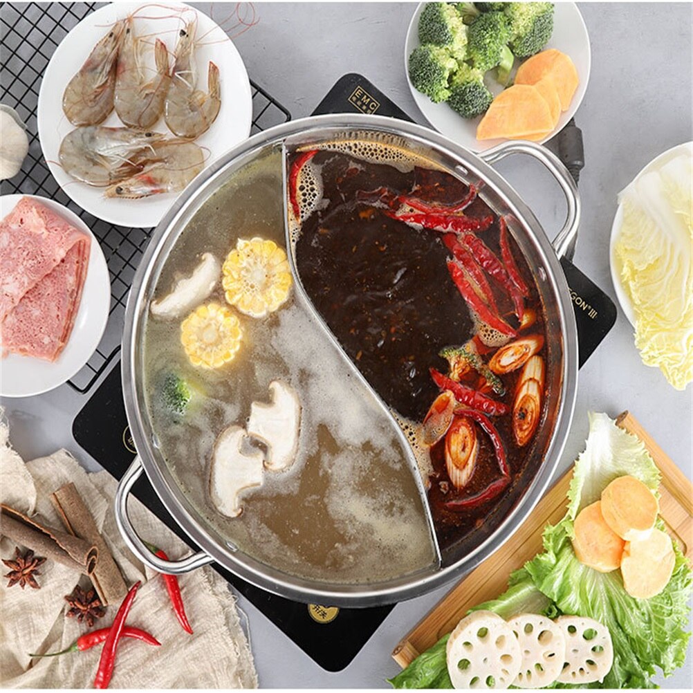 S-type Pot Cooker Gas Stove Kitchen Soup Cooking Pot Stainless Steel Cooking Pot Twin Divided