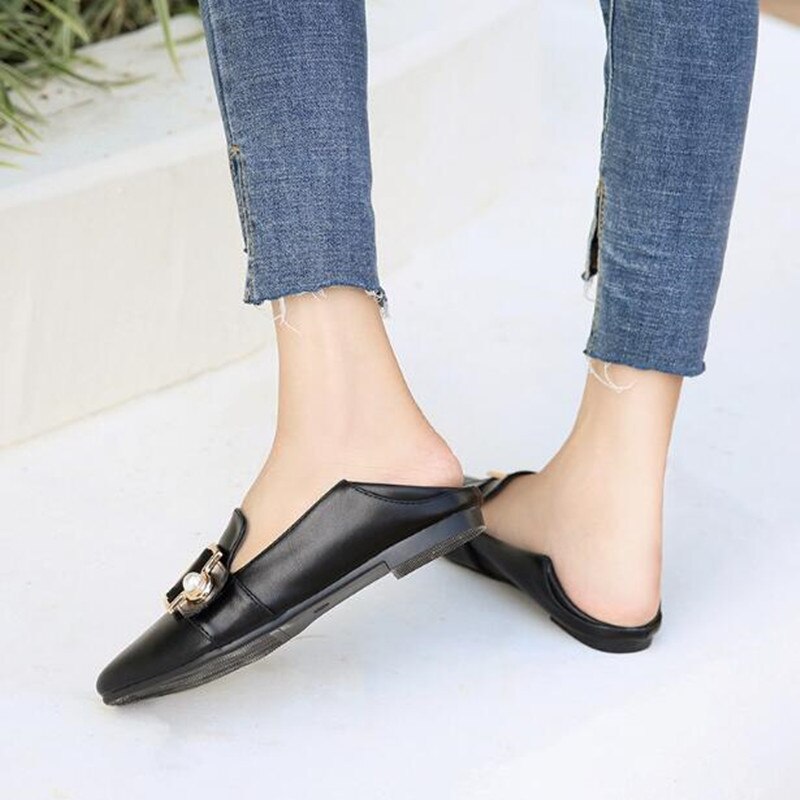 Femmes rétro talon plat chaussures à fond souple dames bouche peu profonde couleur unie chaussures décontractées bout rond chaussures plates