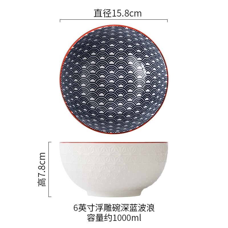 Nordic Stijl 6Inch Servies Kommen Keramische Thuis Handgeschilderde Instant Noodle Soep Restaurant Eenvoudige Creatieve Reliëf Ramen Kom: 6 inches A7
