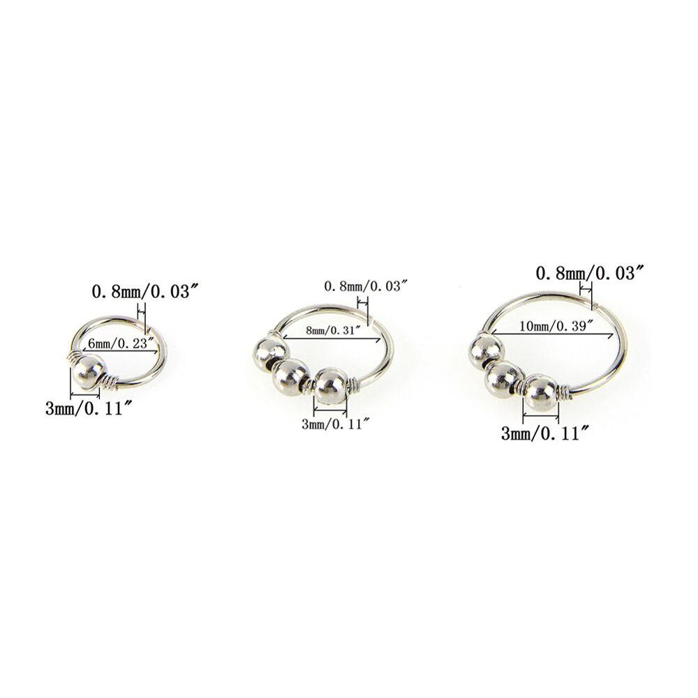 3 Stks/set Retro Ronde Kralen Nose Ring Neusgat Hoop Piercing Sieraden Hip Hop: 3 Pcs Beads Silver