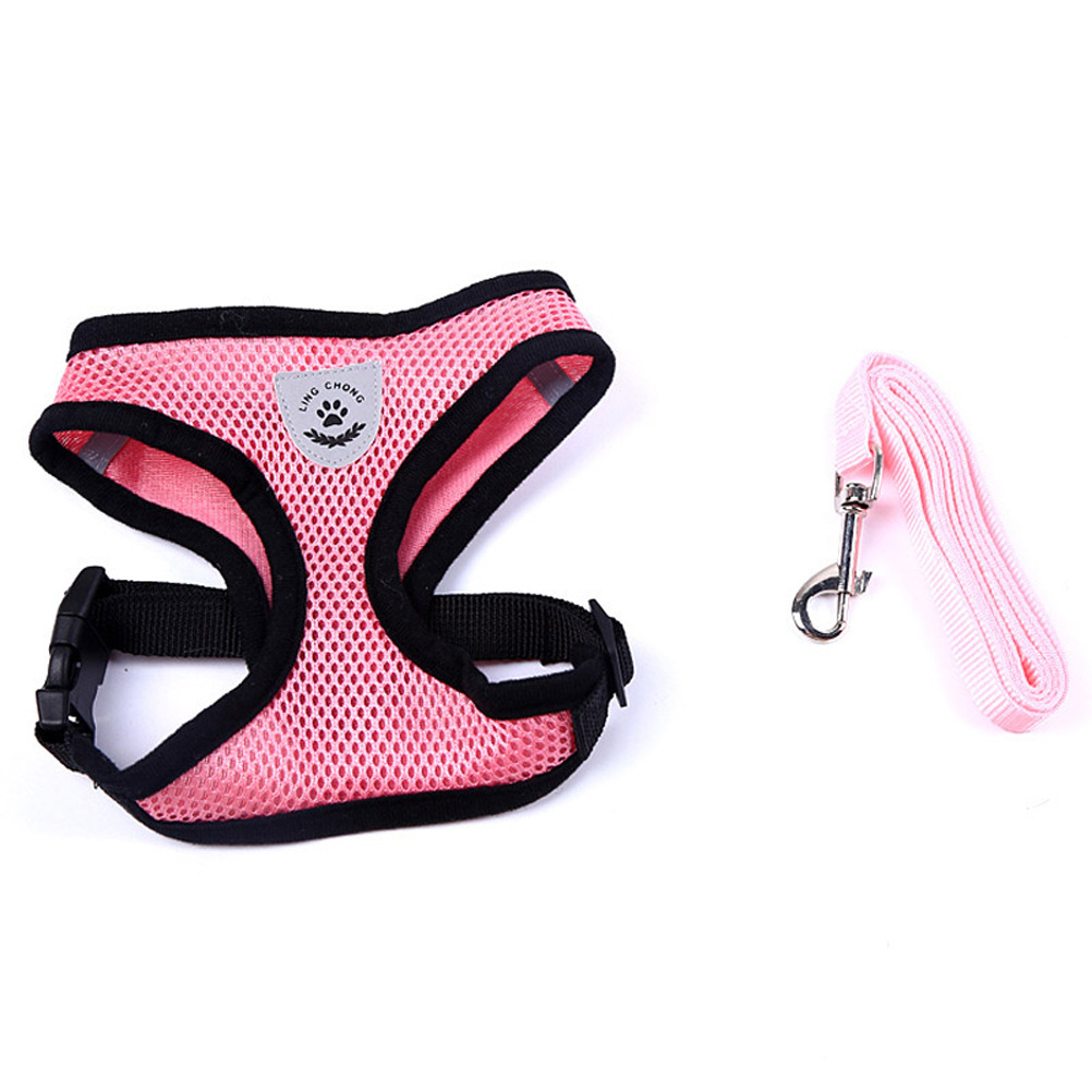 Conjunto de arnés y correa transpirable para perros y gatos pequeños, malla de nailon de aire, accesorios de ropa para cachorros, chaleco, red para Chihuahua: Rosa / L